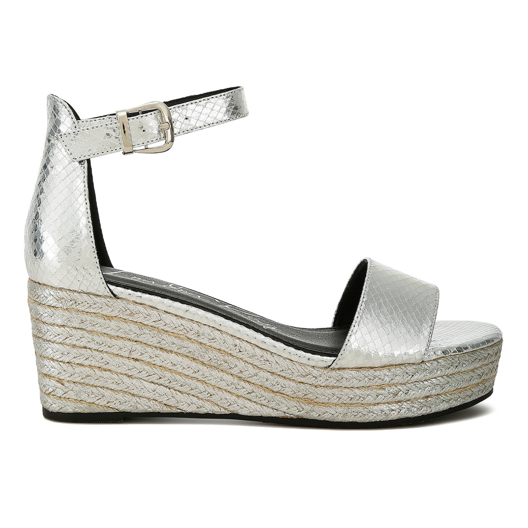 faux leather snake wedge espadrilles#color_silver