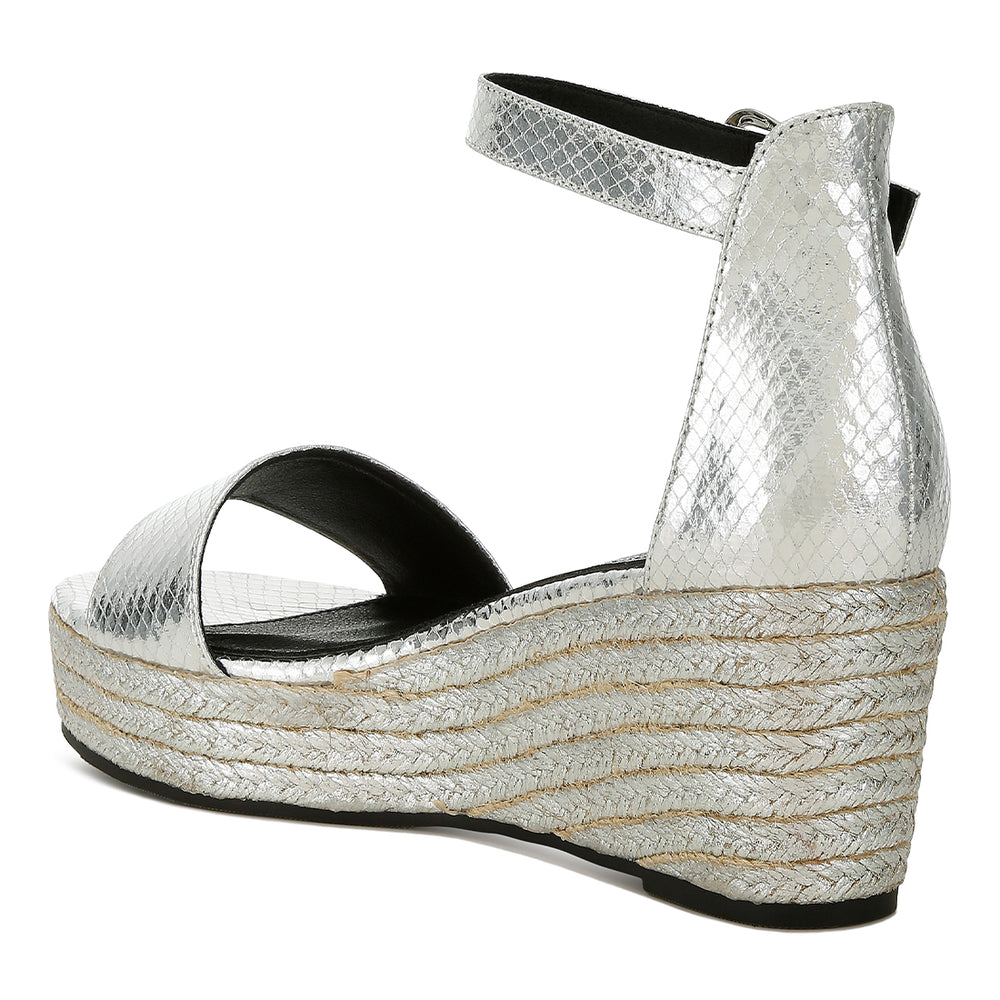 faux leather snake wedge espadrilles#color_silver