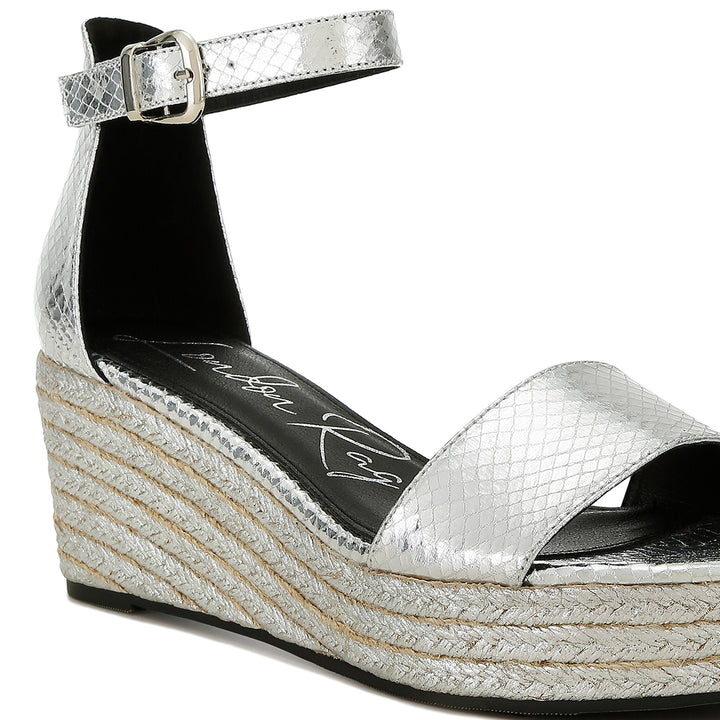 faux leather snake wedge espadrilles#color_silver