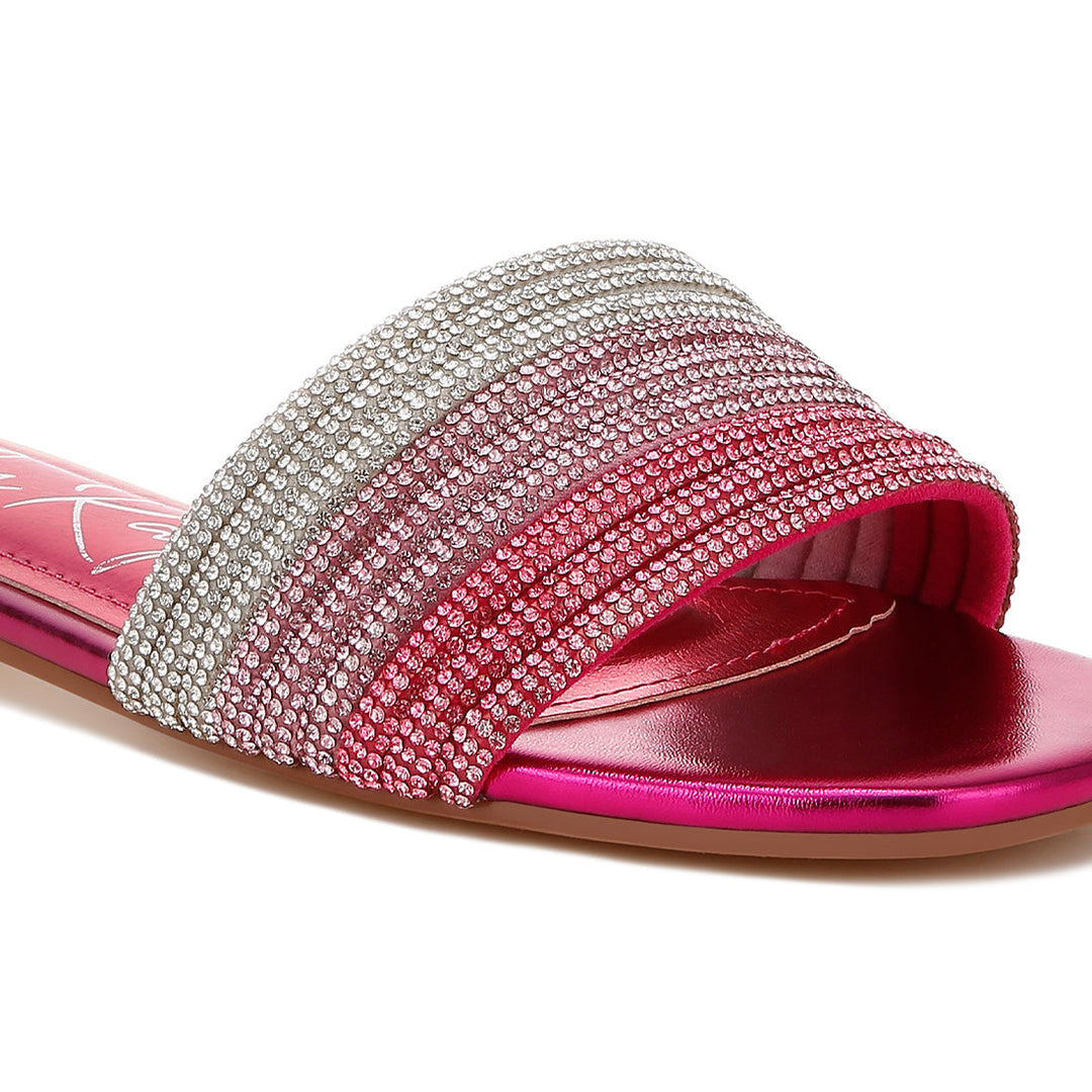 rhinestone strap slip on flats#color_fuchsia