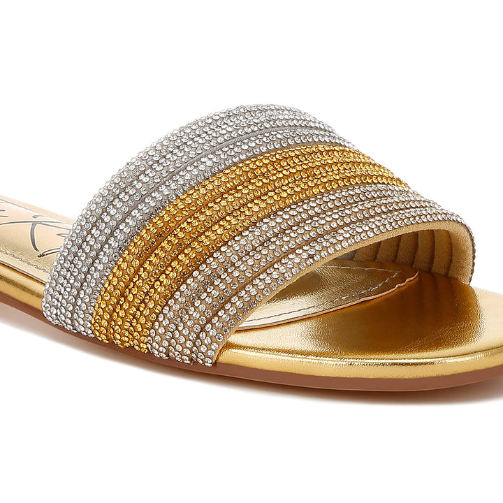 rhinestone strap slip on flats#color_gold