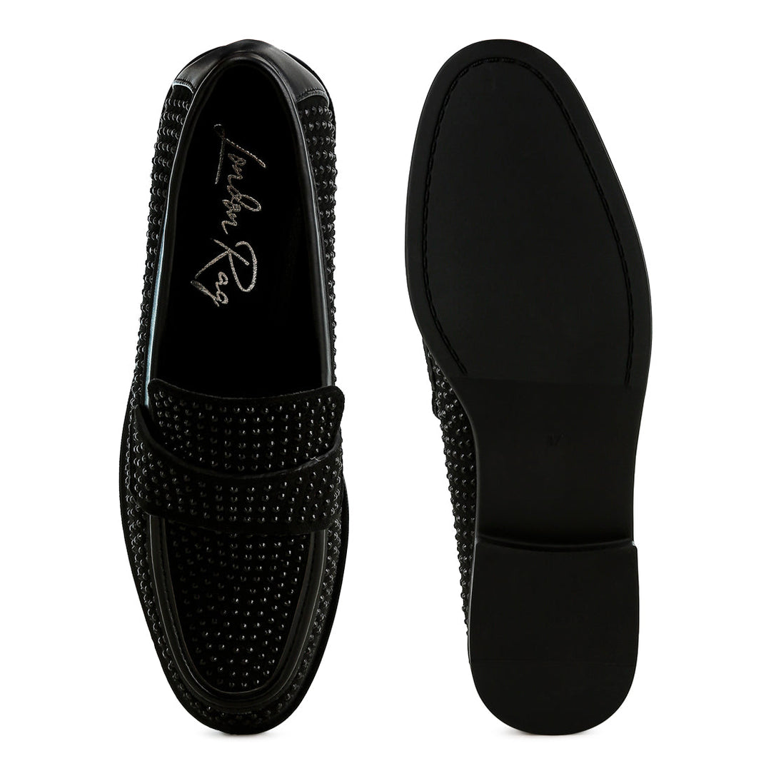 rhinestones embellished loafers#color_black