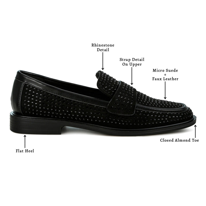 rhinestones embellished loafers#color_black