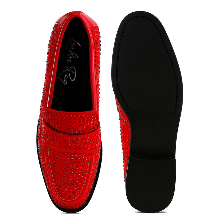 rhinestones embellished loafers#color_red