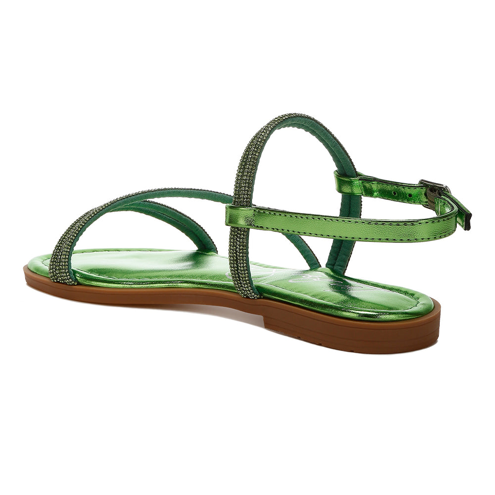 rhinestone strappy flat sandals#color_green