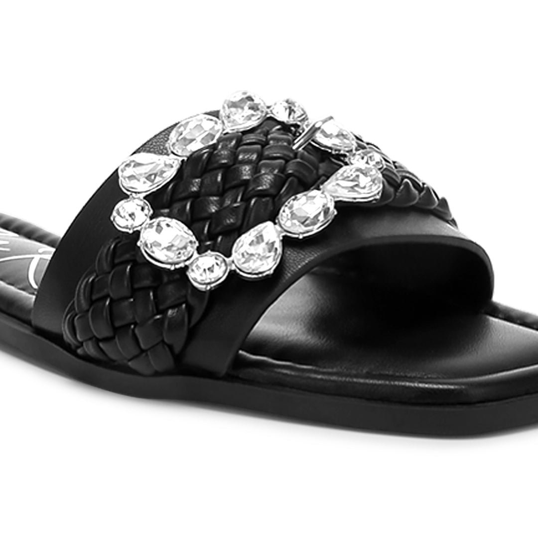 diamante flat sandals#color_black