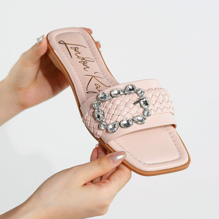 diamante flat sandals#color_pink