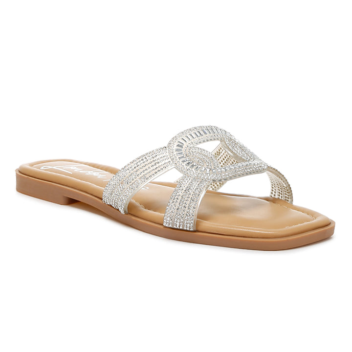 rhinestones embellished flat sandals#color_silver