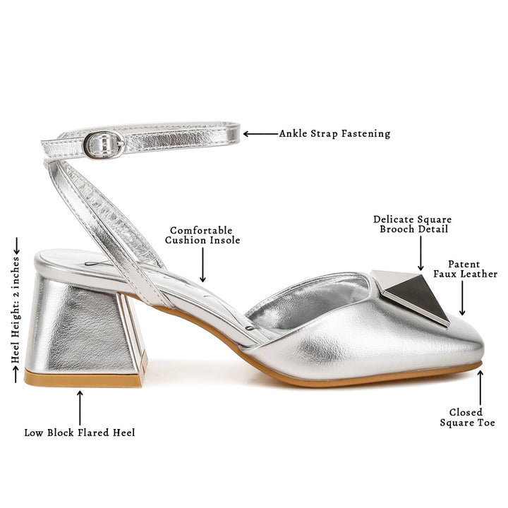 brooch detail ankle strap sandals#color_silver