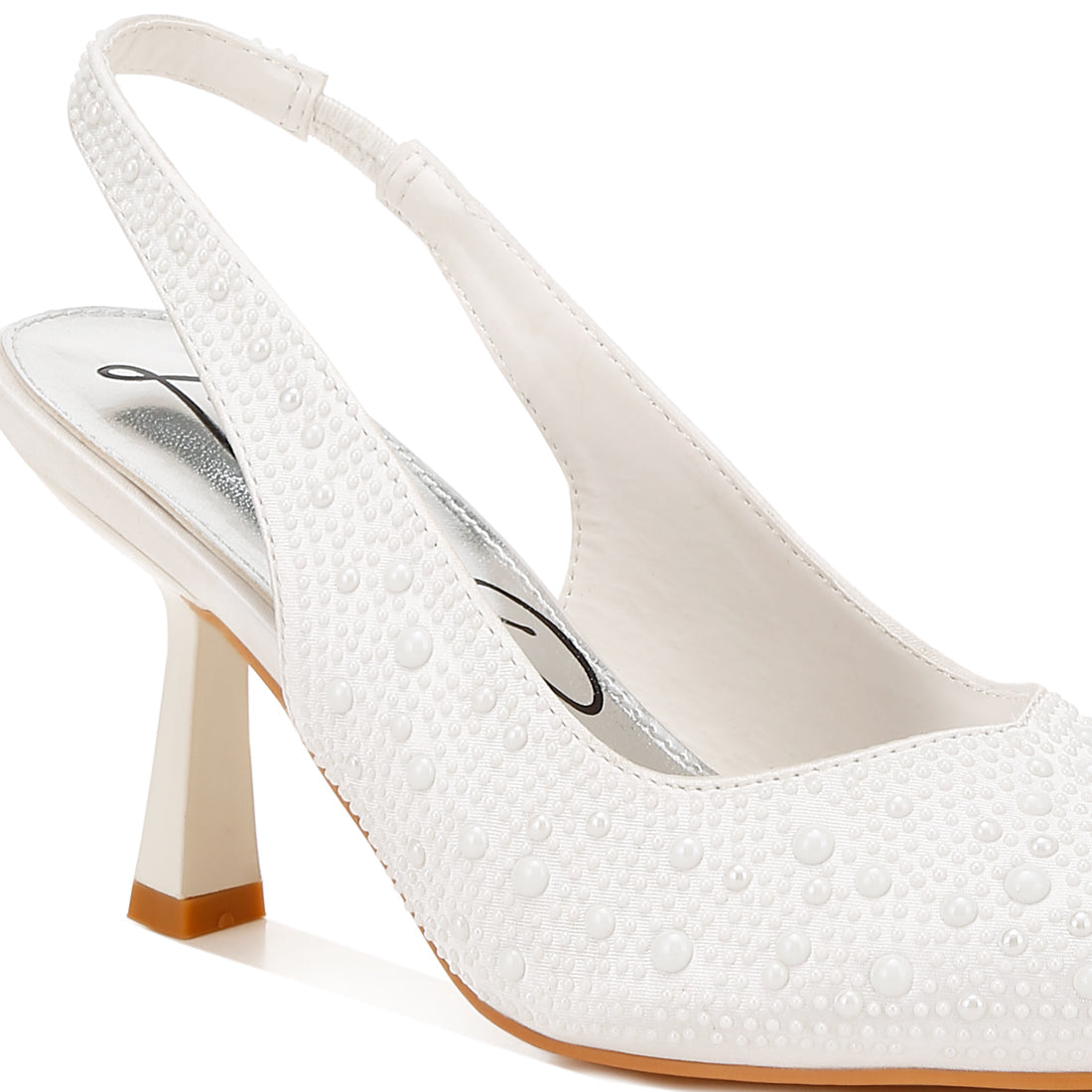 luxurious satin pearl slingback sandals#color_white