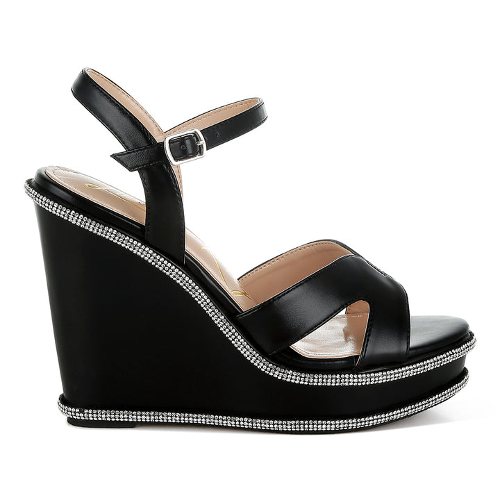 rhinestones embellished wedge sandals#color_black