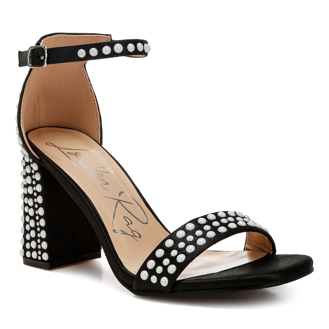 pearls embellished satin sandals#color_black