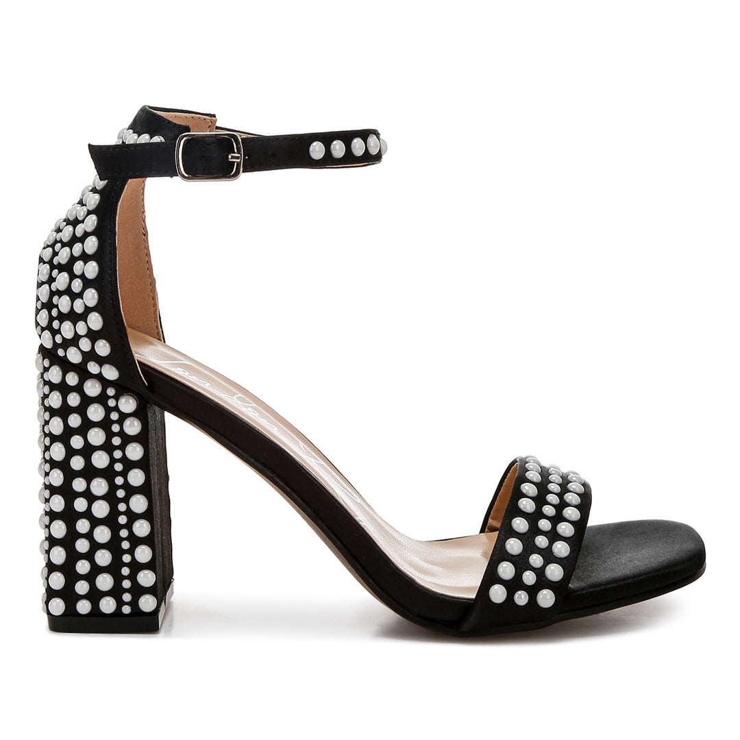 pearls embellished satin sandals#color_black