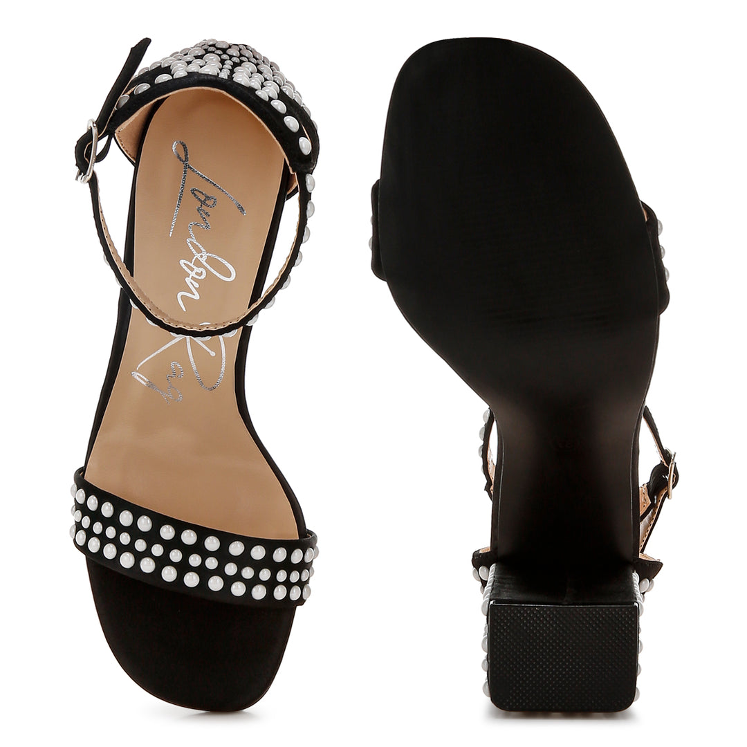 pearls embellished satin sandals#color_black