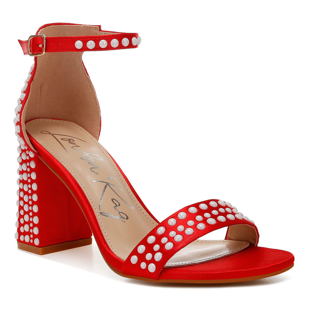 pearls embellished satin sandals#color_red