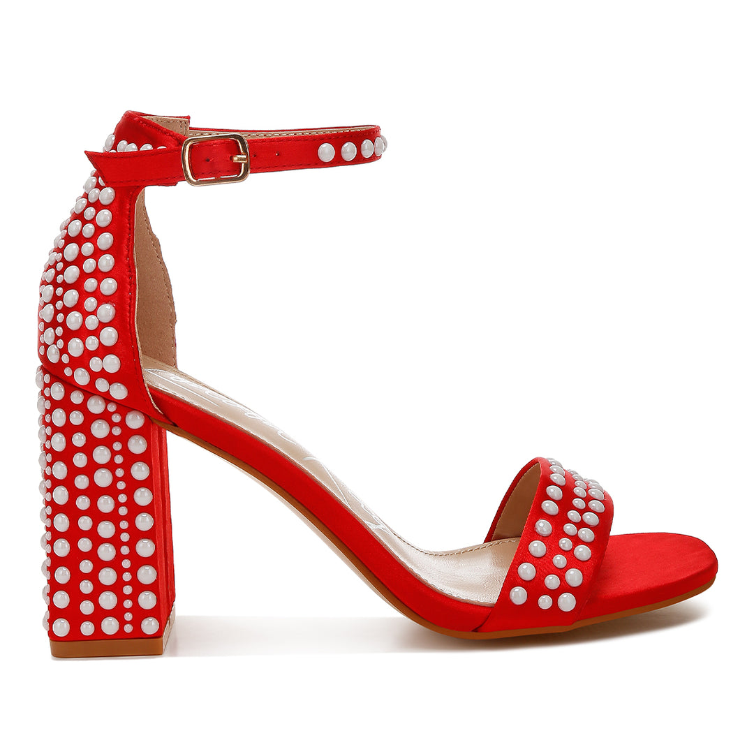 pearls embellished satin sandals#color_red