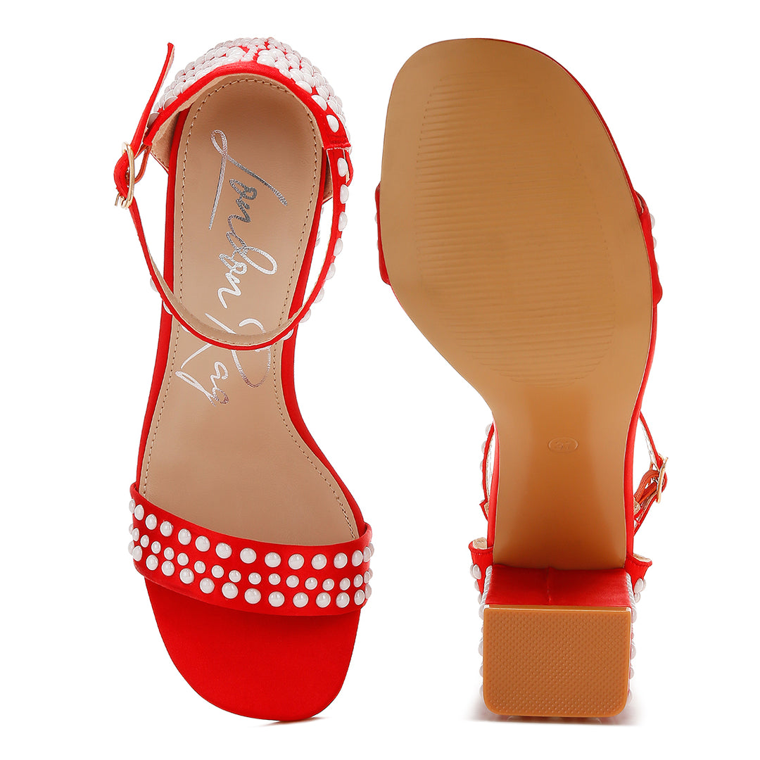 pearls embellished satin sandals#color_red