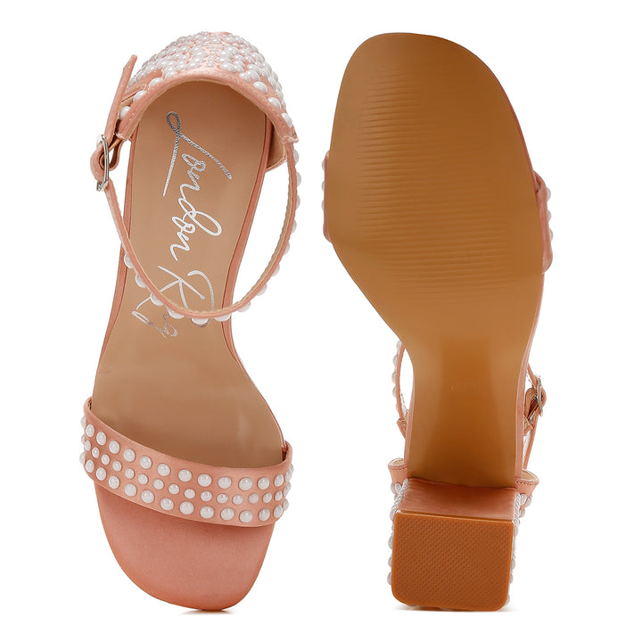 pearls embellished satin sandals#color_rose-gold