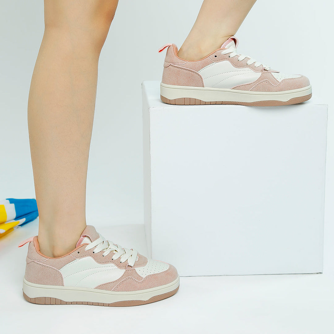 faux leather casual sneakers#color_pink