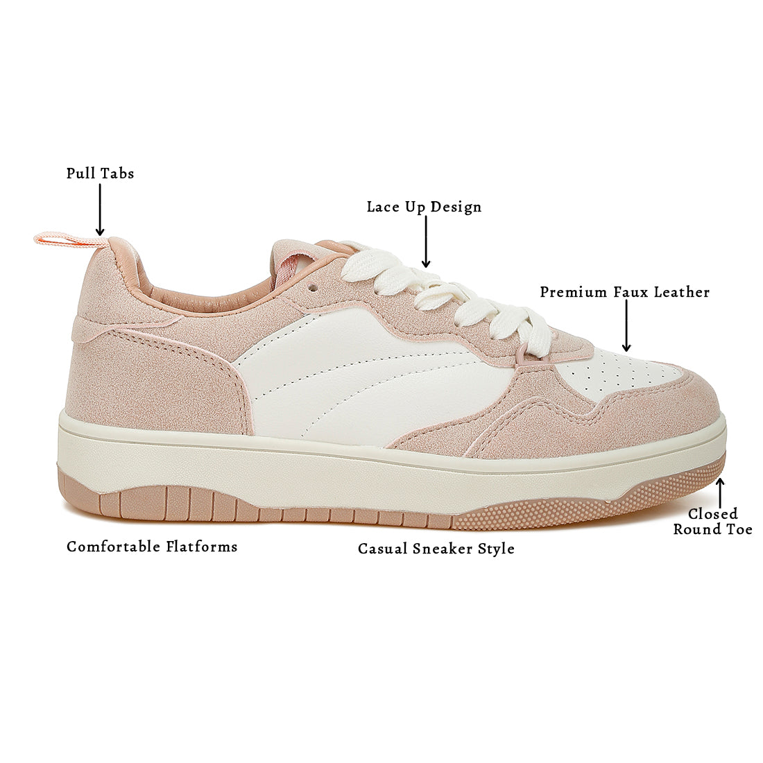 faux leather casual sneakers#color_pink