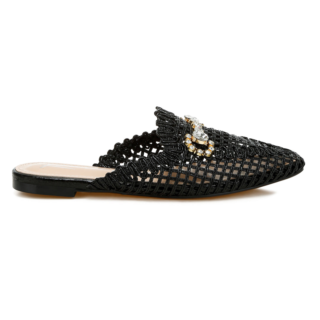 metallic woven diamante mules#color_black