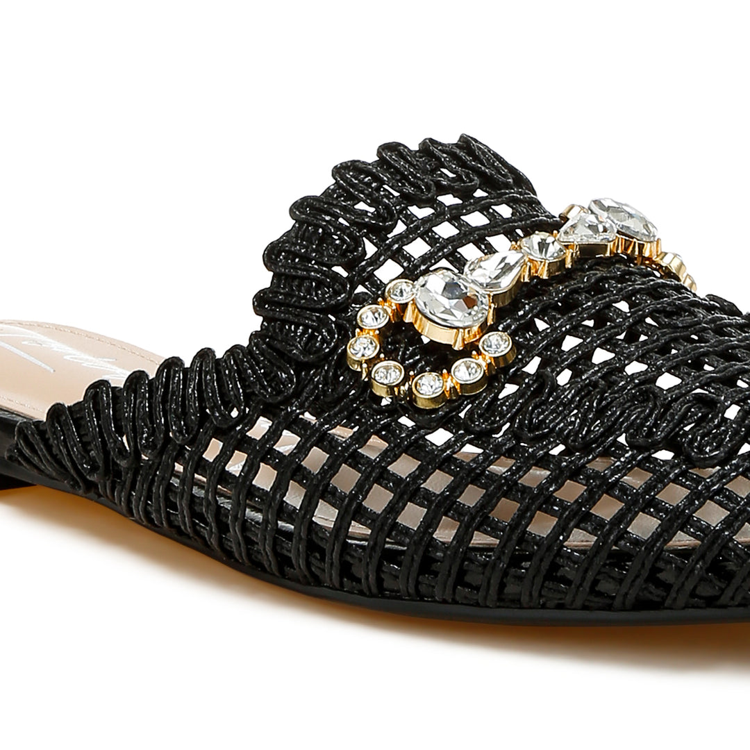 metallic woven diamante mules#color_black