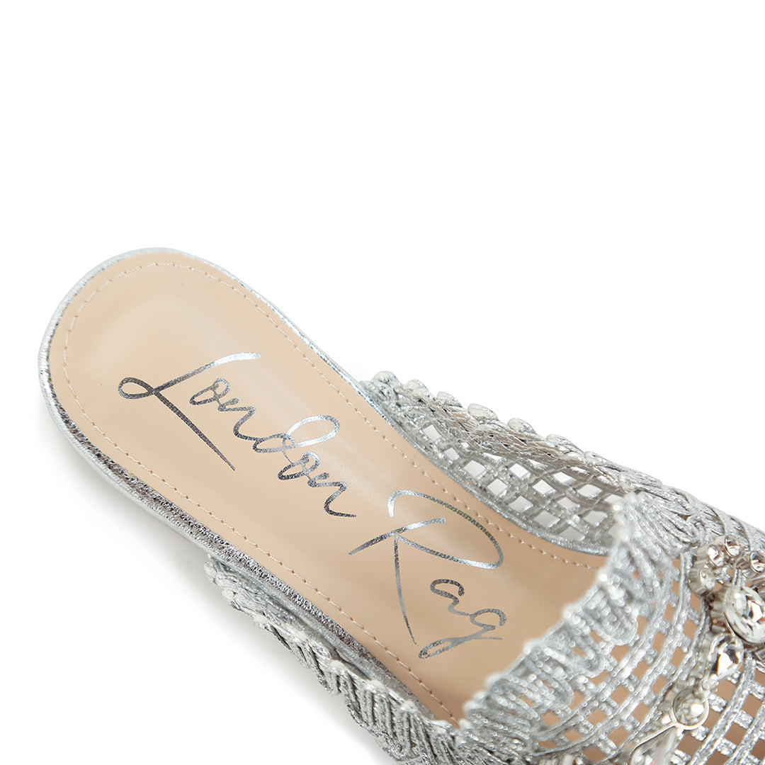 metallic woven diamante mules#color_silver