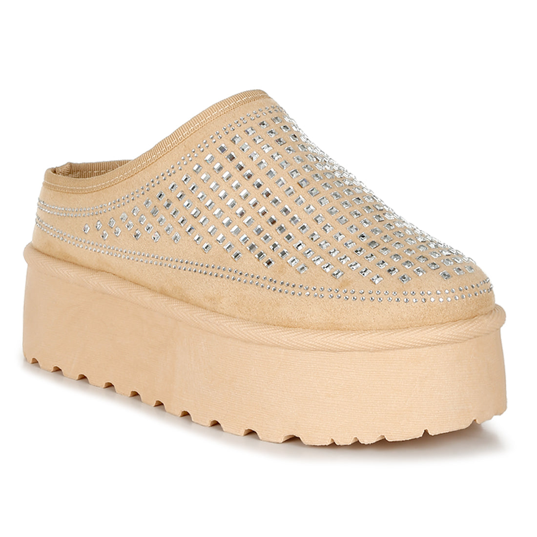 rhinestones embellished platform classic slip-on#color_beige
