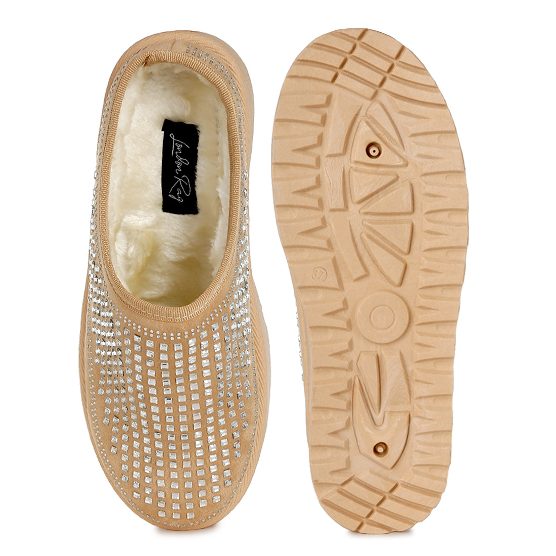 rhinestones embellished platform classic slip-on#color_beige