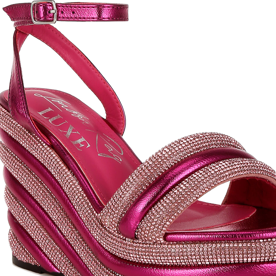 rhinestone studded wedge sandals#color_fuchsia