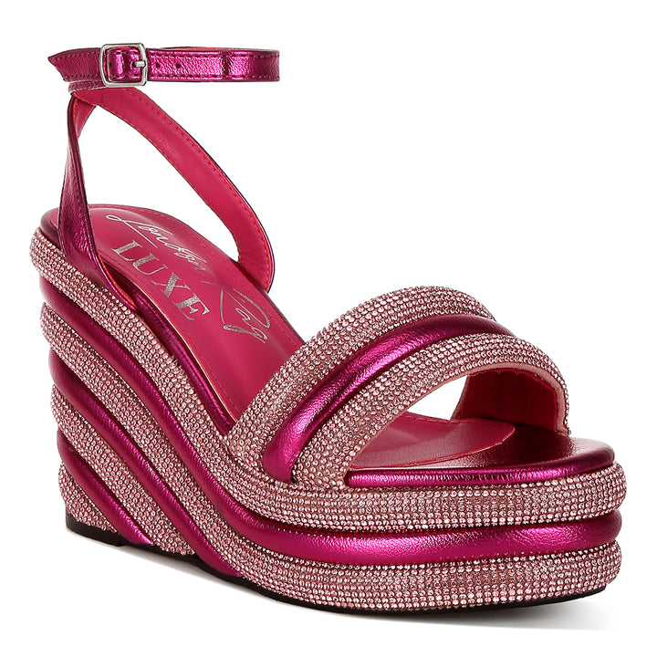 rhinestone studded wedge sandals#color_fuchsia