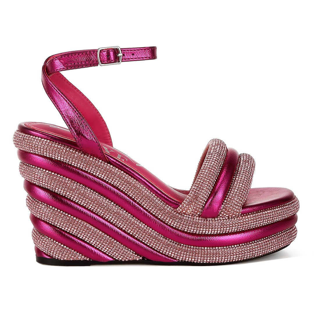 rhinestone studded wedge sandals#color_fuchsia