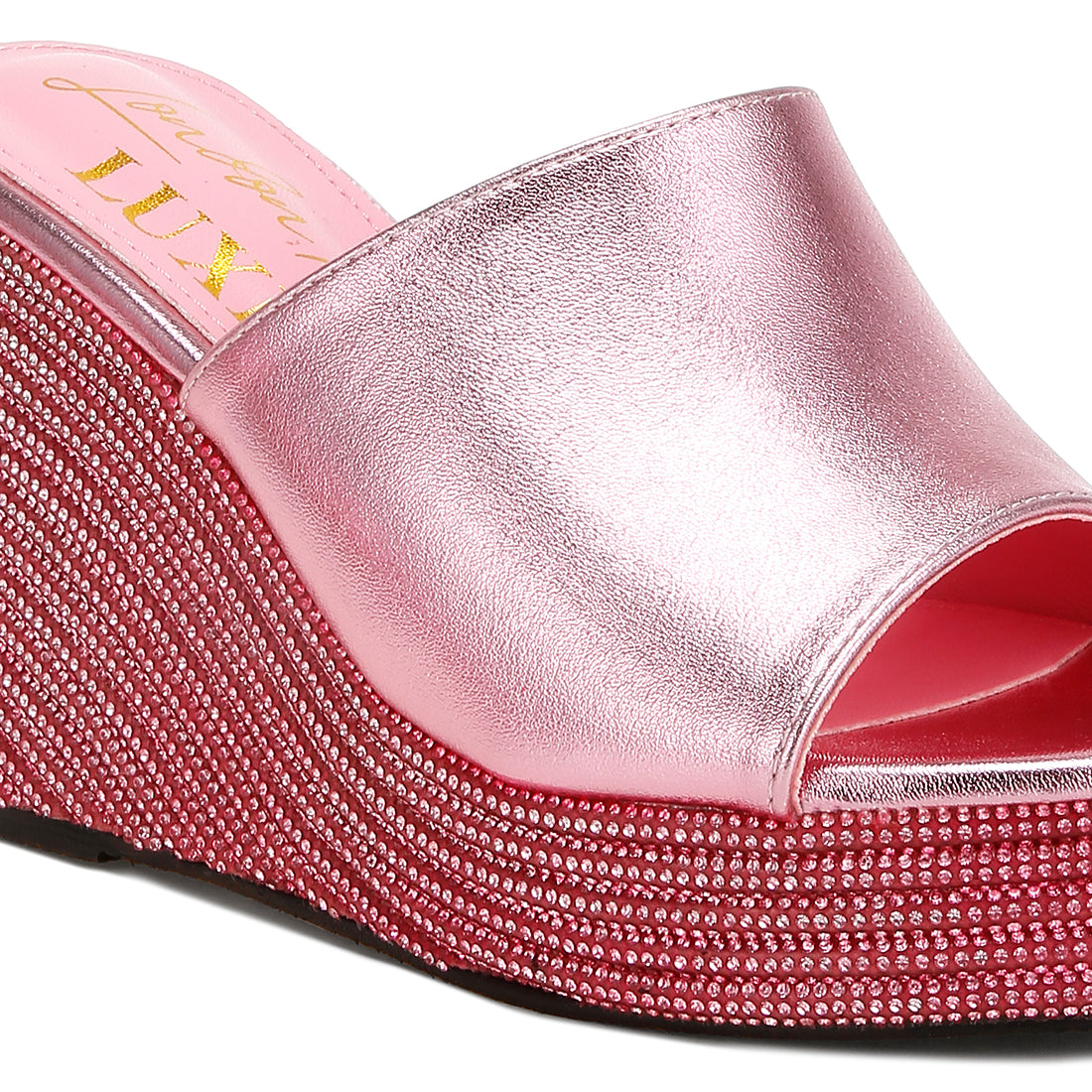 wedge heel peep toe sandals#color_pink