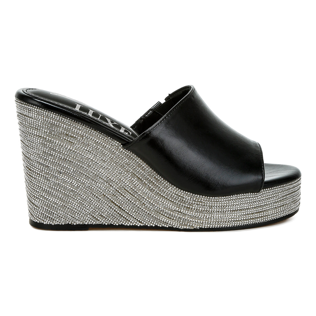 wedge heel peep toe sandals#color_black