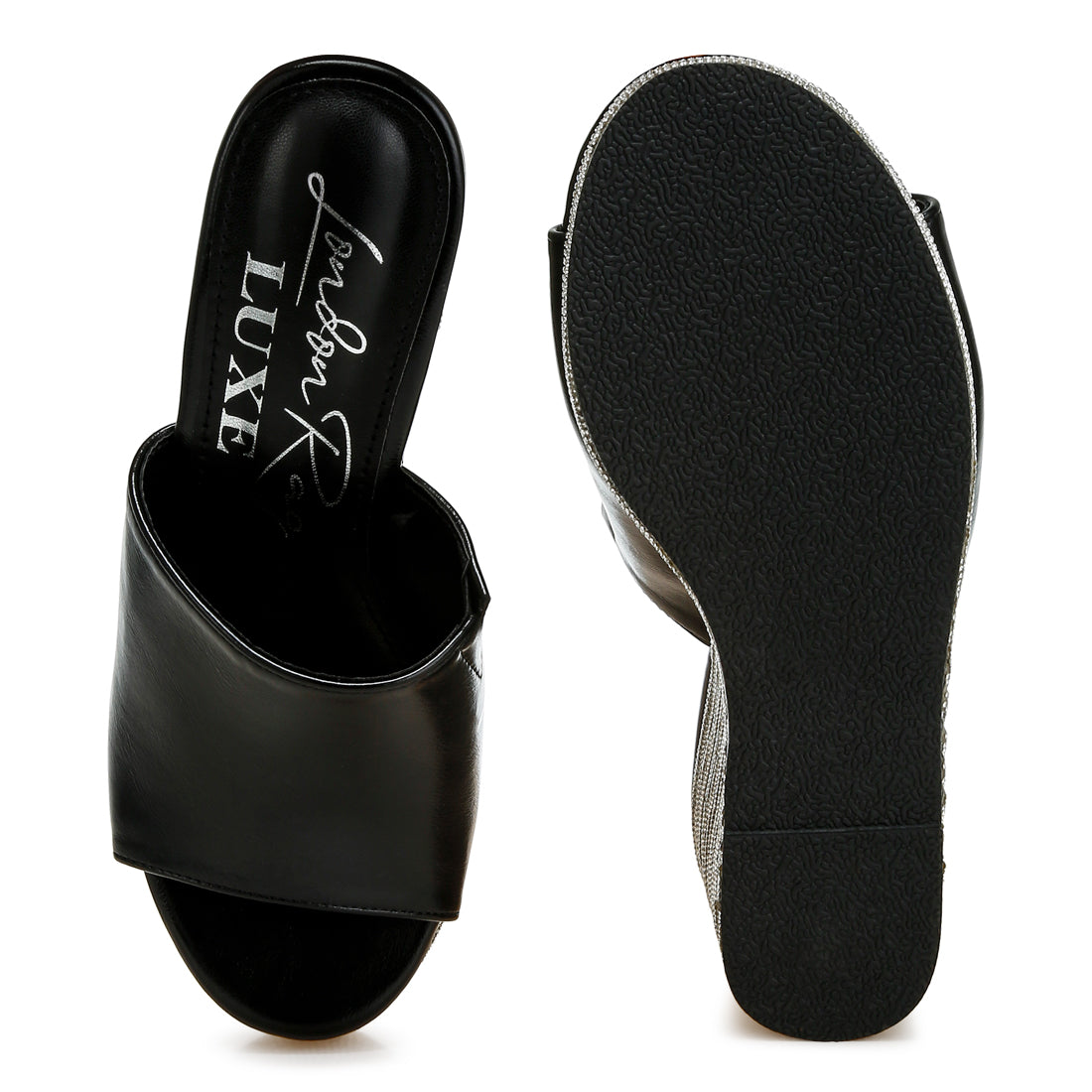 wedge heel peep toe sandals#color_black