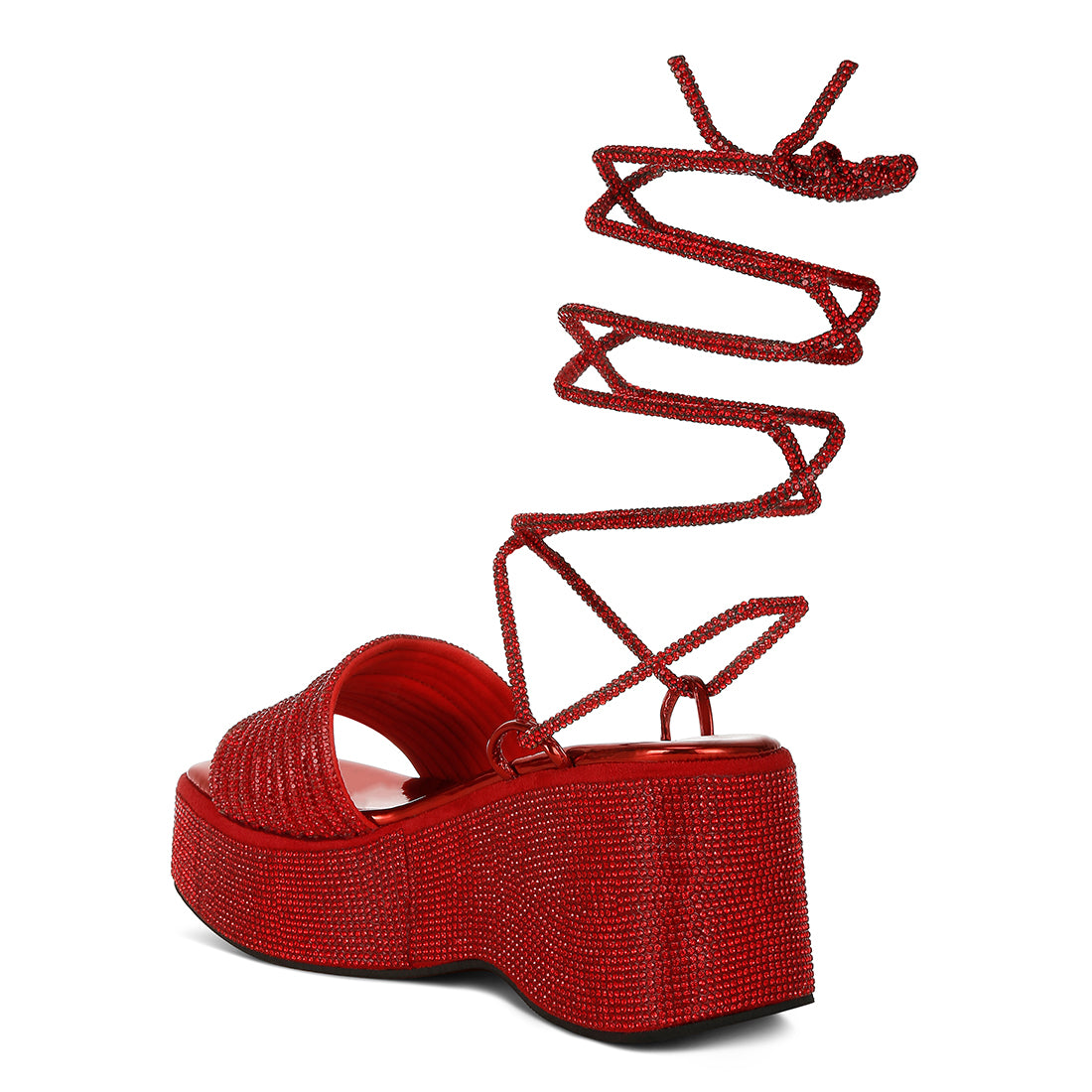 rhinestone embellished lace-up sandals#color_Red