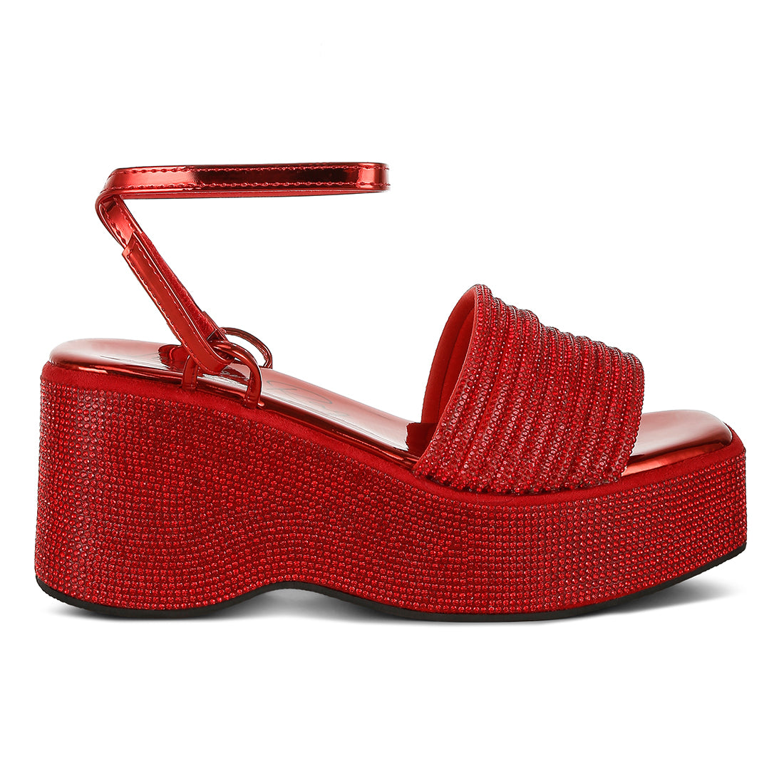 rhinestone embellished lace-up sandals#color_Red