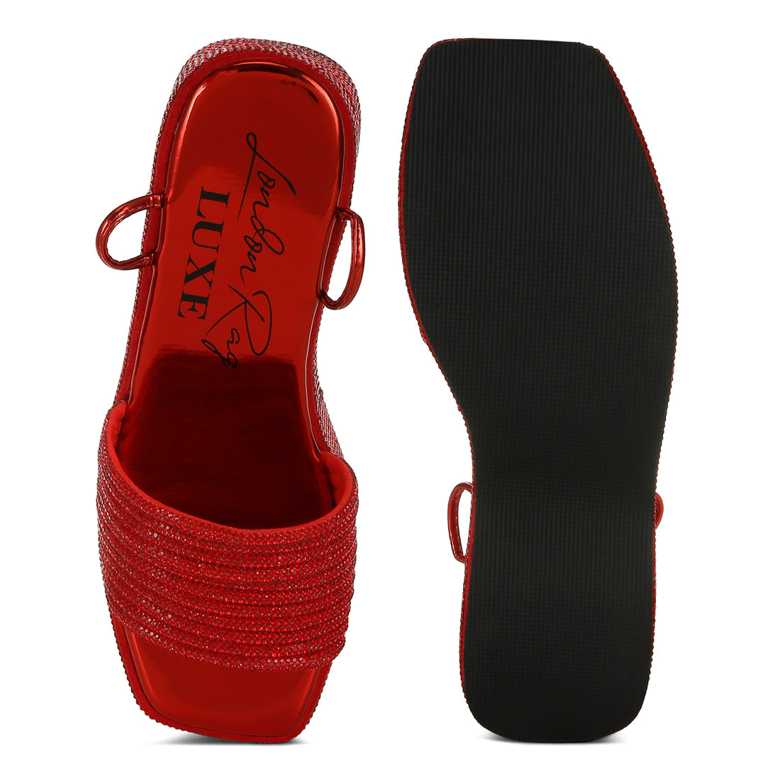 rhinestone embellished lace-up sandals#color_Red