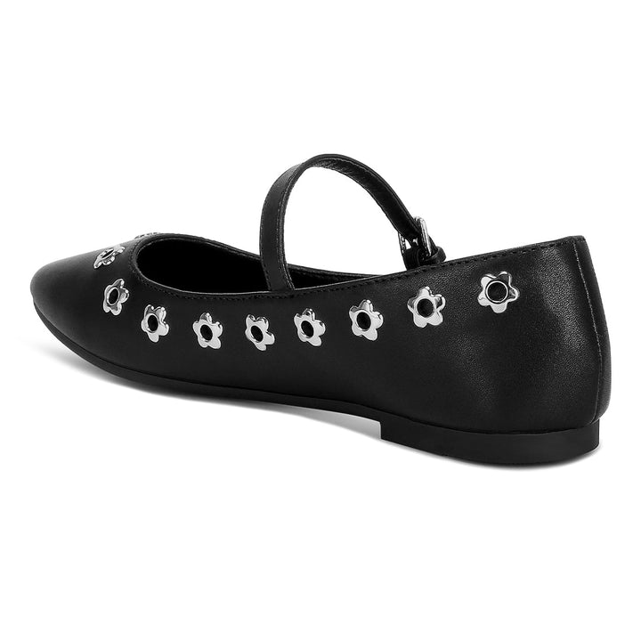 floral eyelet strapped ballerinas#color_black