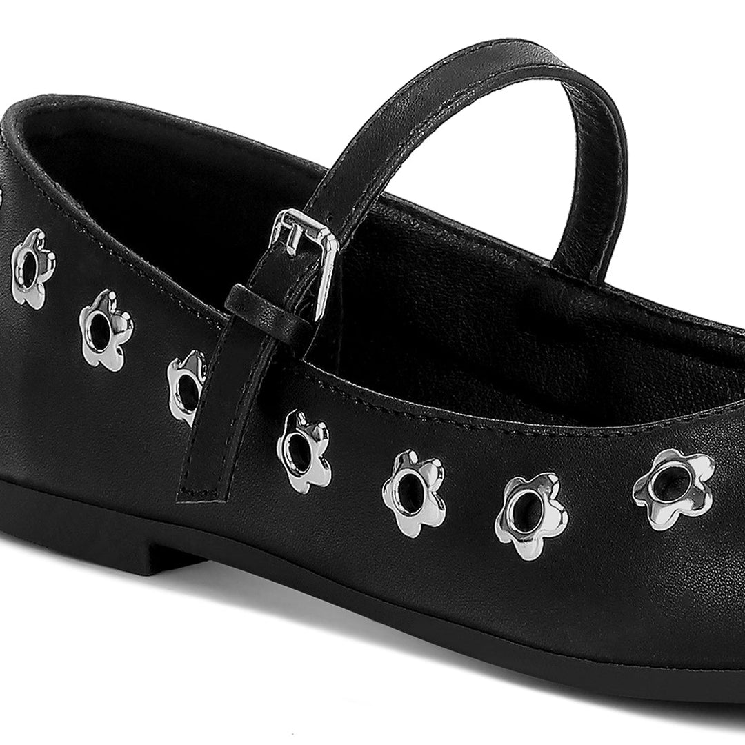 floral eyelet strapped ballerinas#color_black