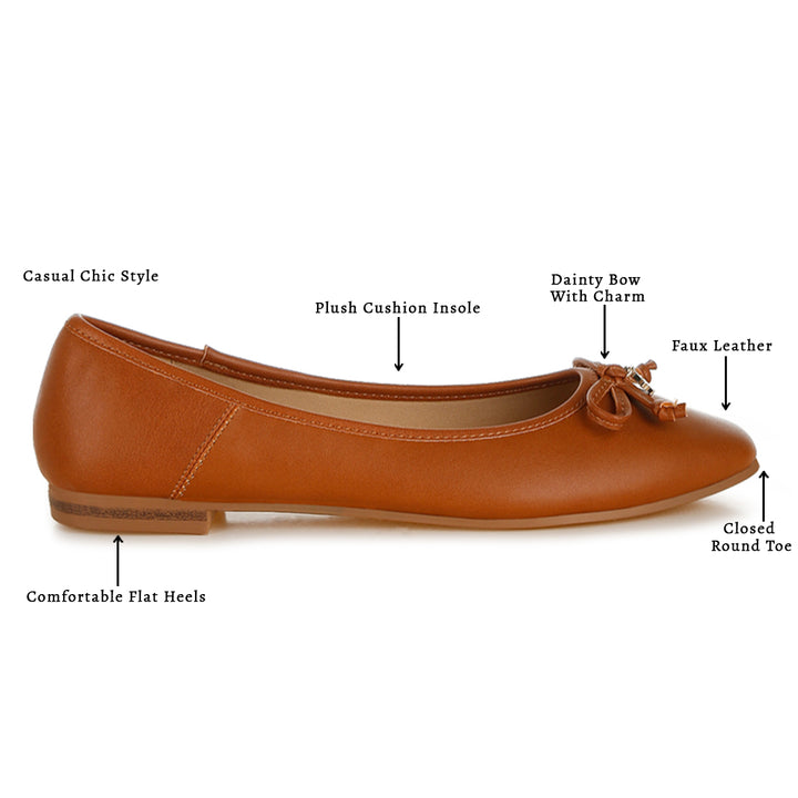 faux leather casual ballerinas#color_tan