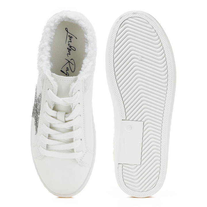 fur collar slip on sneakers#color_white