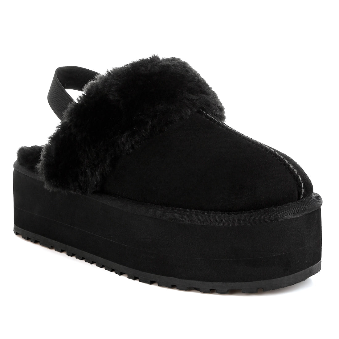 faux fur trim platform classic slingback#color_black