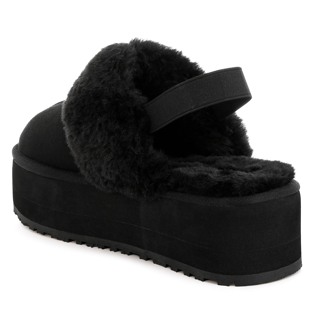 faux fur trim platform classic slingback#color_black
