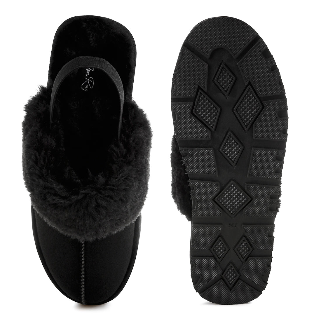 faux fur trim platform classic slingback#color_black