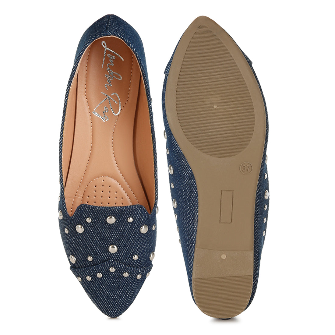 stud emebllished ballet flats
#color_denim