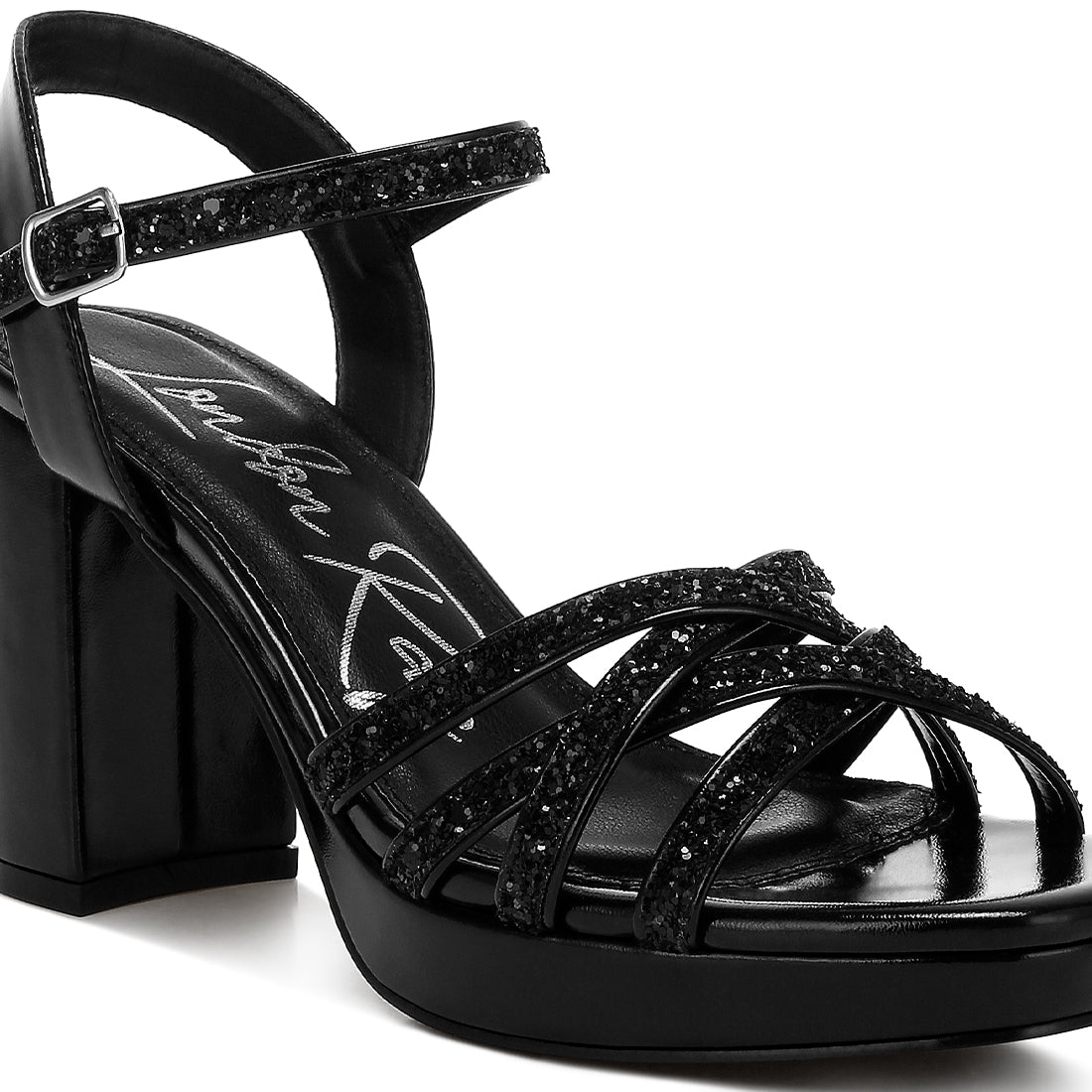 glitter strappy block sandals#color_black