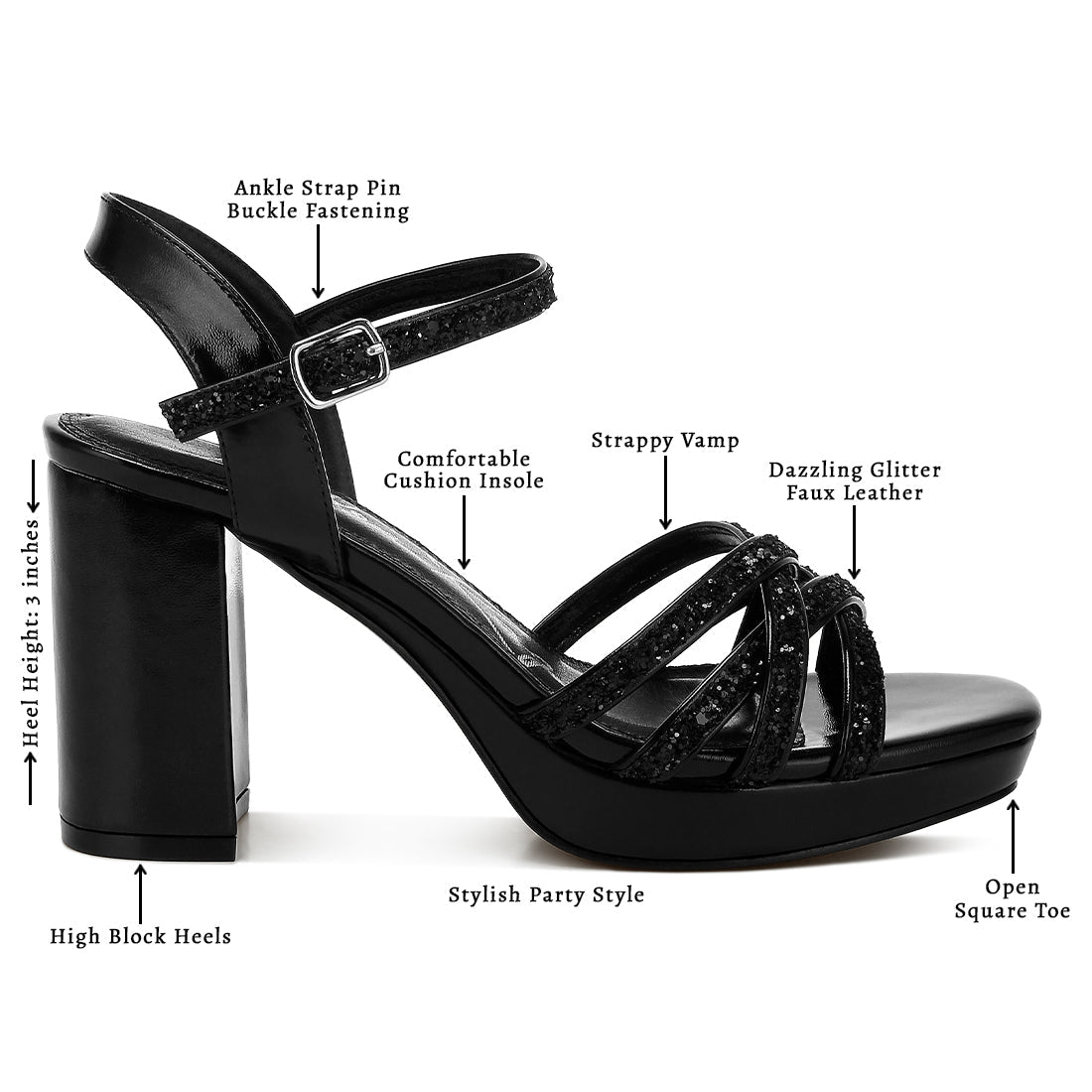 glitter strappy block sandals#color_black