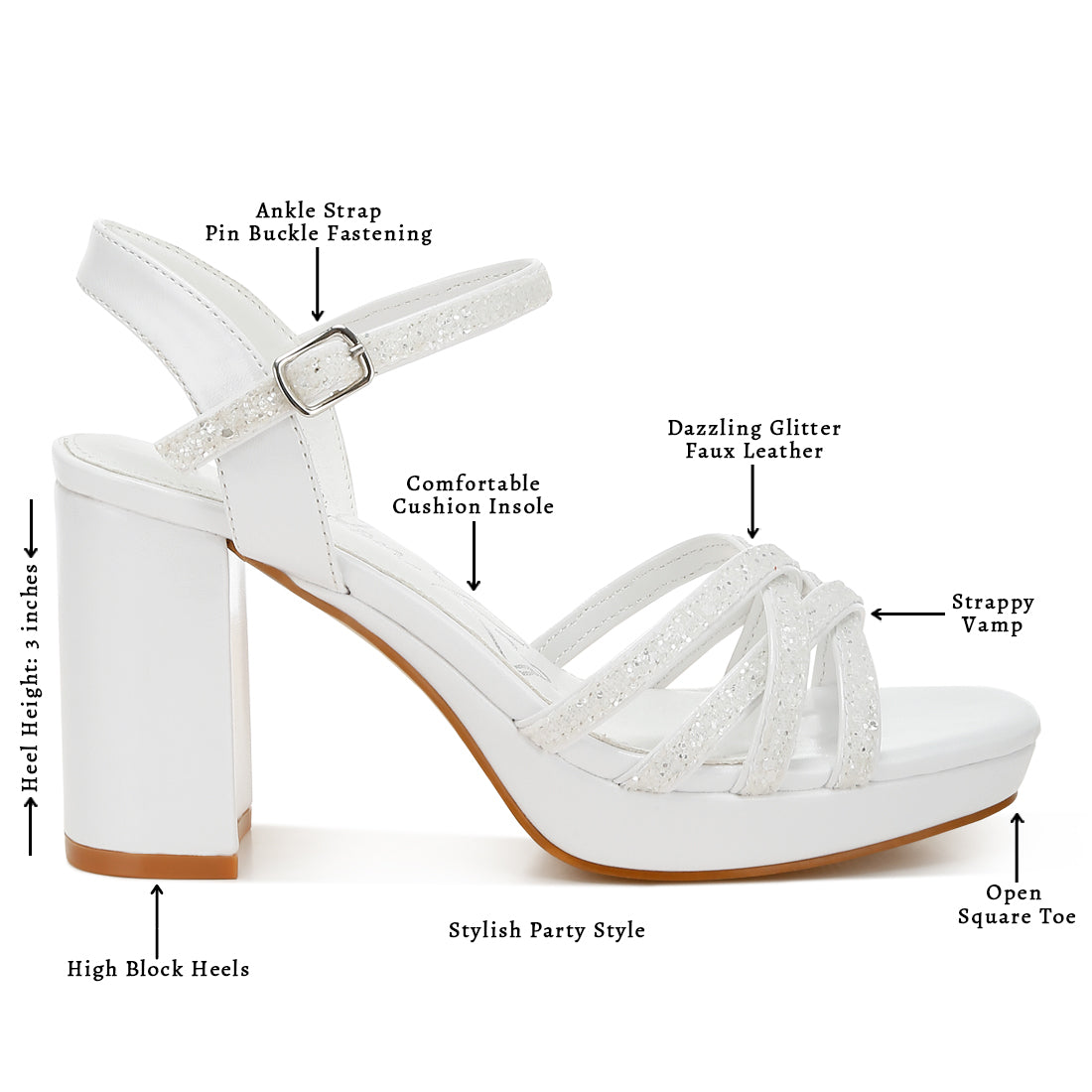 glitter strappy block sandals#color_white