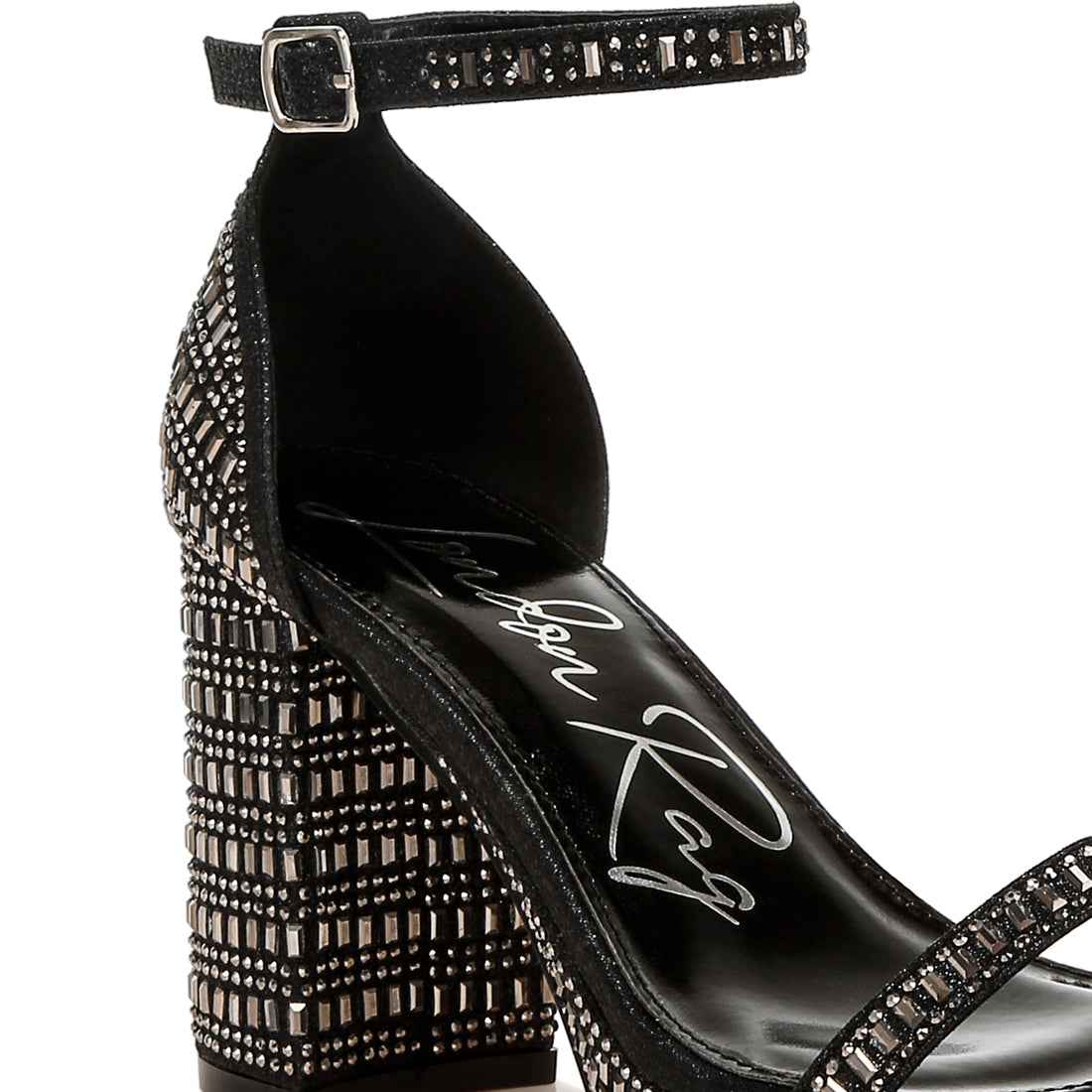 rhinestones embellished block sandals#color_black